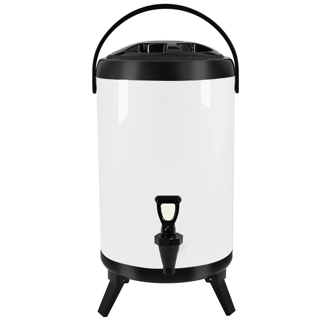 SOGA 18L Stainless Steel Insulated Milk Tea Barrel Hot and Cold Beverage Dispenser Container with Faucet White