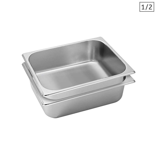 SOGA 2X Gastronorm GN Pan Full Size 1/2 GN Pan 10cm Deep Stainless Steel Tray With Lid