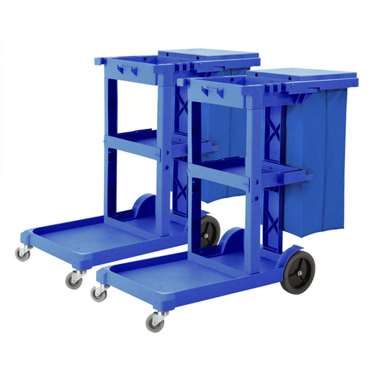 SOGA 2X 3 Tier Multifunction Janitor Cleaning Waste Cart Trolley and Waterproof Bag Blue