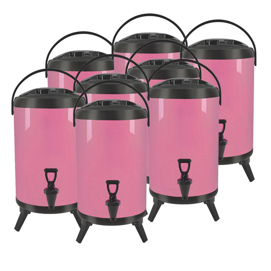 SOGA 8X 16L Stainless Steel Insulated Milk Tea Barrel Hot and Cold Beverage Dispenser Container with Faucet Pink