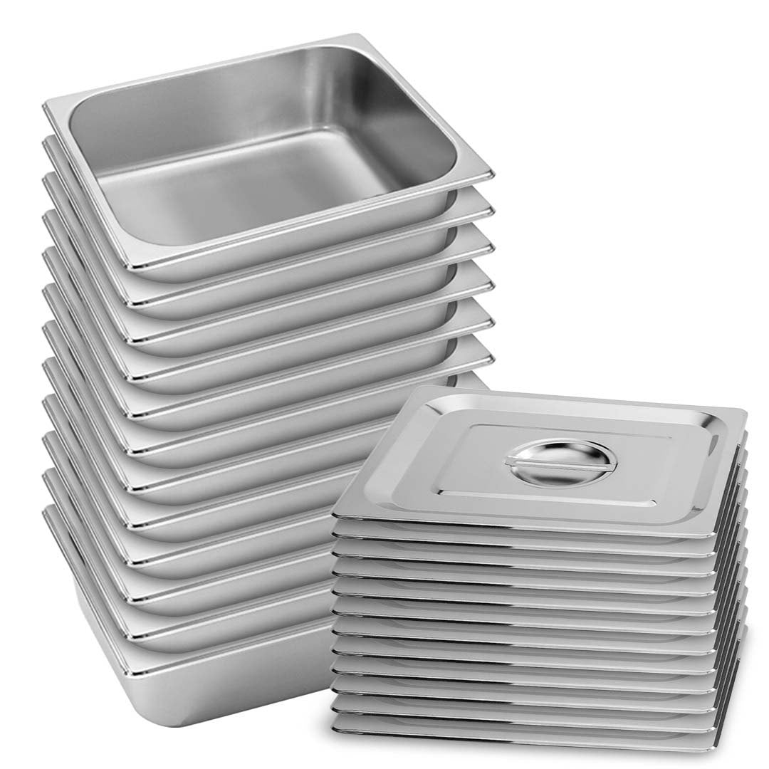 SOGA 12X Gastronorm GN Pan Full Size 1/2 GN Pan 10cm Deep Stainless Steel Tray With Lid