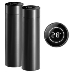 SOGA 2X 500ML Stainless Steel Smart LCD Thermometer Display Bottle Vacuum Flask Thermos Black