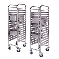 SOGA 2x Gastronorm Trolley 16 Tier Stainless Steel Bakery Trolley Suits GN 1/1 Pans