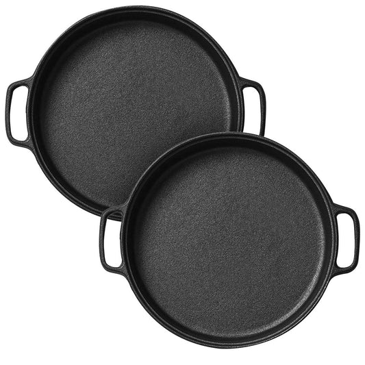 SOGA 2X Cast Iron Frying Pan Skillet Coating Steak Sizzle Platter 35cm