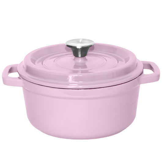 SOGA 24cm Pink Cast Iron Ceramic Stewpot Casserole Stew Cooking Pot With Lid