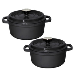 SOGA 2X Cast Iron 24cm Stewpot Casserole Stew Cooking Pot With Lid Black