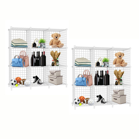 SOGA 2X White Portable 9-Cube 3 Column Storage Organiser Foldable DIY Modular Grid Space Saving Shelf