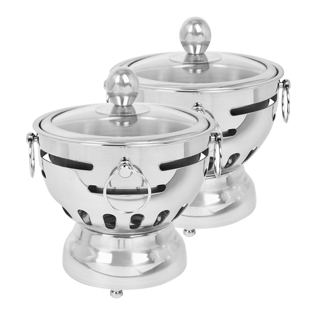 SOGA 2X Stainless Steel Mini Asian Buffet Hot Pot Single Person Shabu Alcohol Stove Burner with Glass Lid