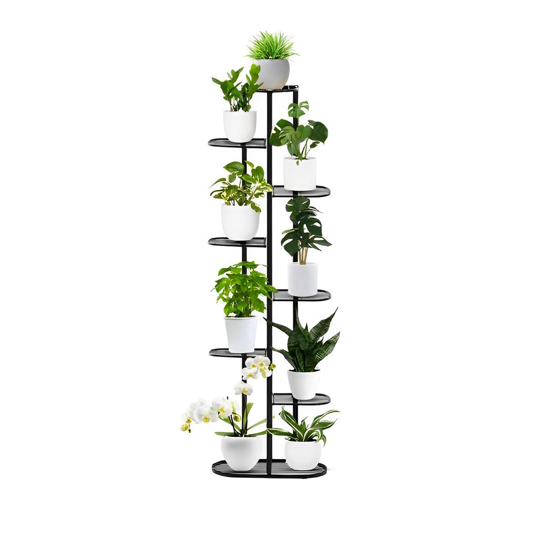 SOGA 8 Tier 9 Pots Black Metal Plant Rack Flowerpot Storage Display Stand Holder Home Garden Decor