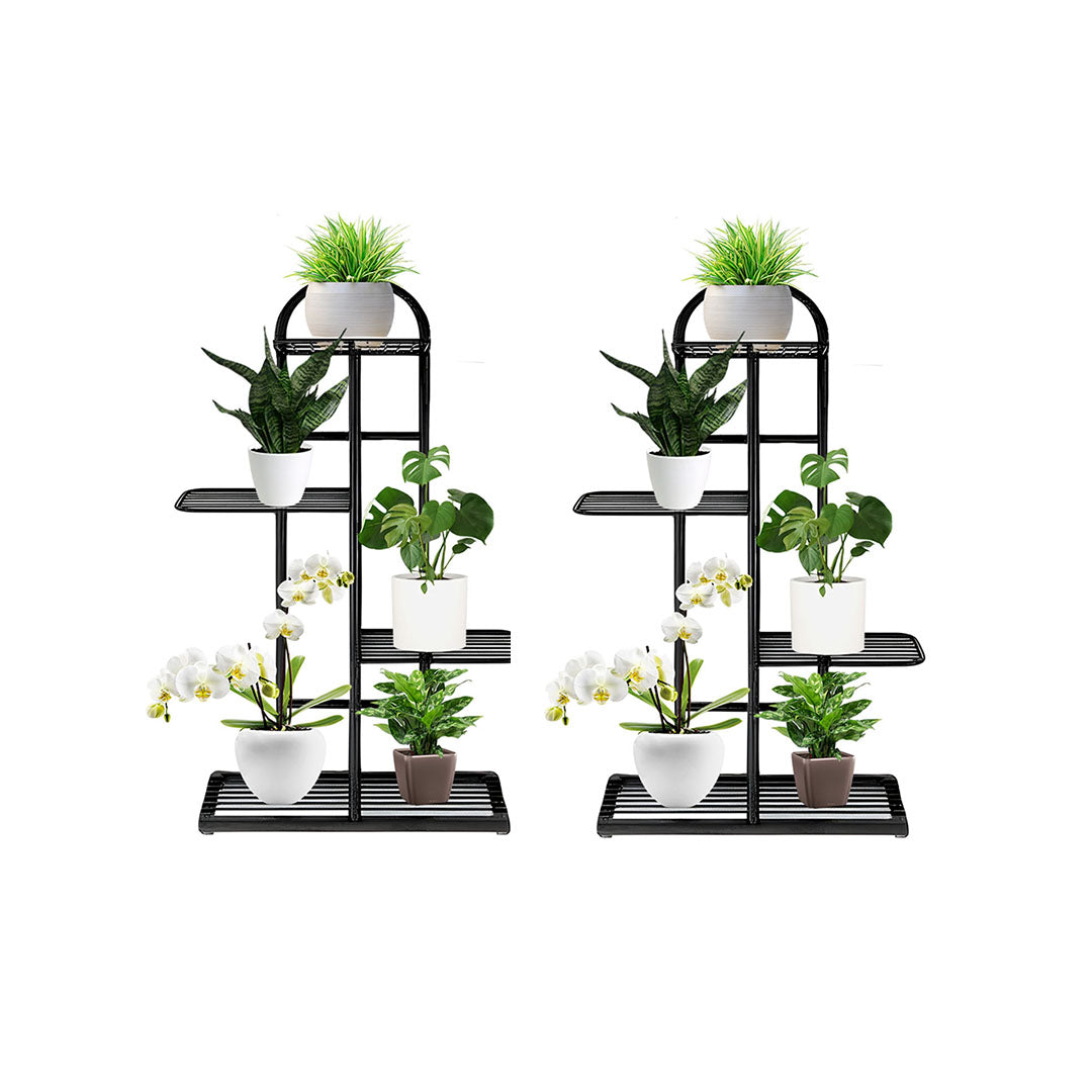 SOGA 2X 4 Tier 5 Pots Black Metal Plant Stand Flowerpot Display Shelf Rack Indoor Home Office Decor