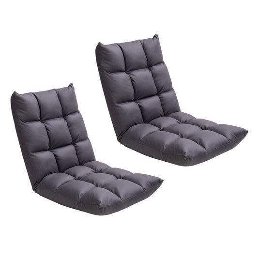 SOGA 2X Grey Lounge Floor Recliner Adjustable Gaming Sofa Bed Foldable Indoor Outdoor Backrest Seat Home Office Decor