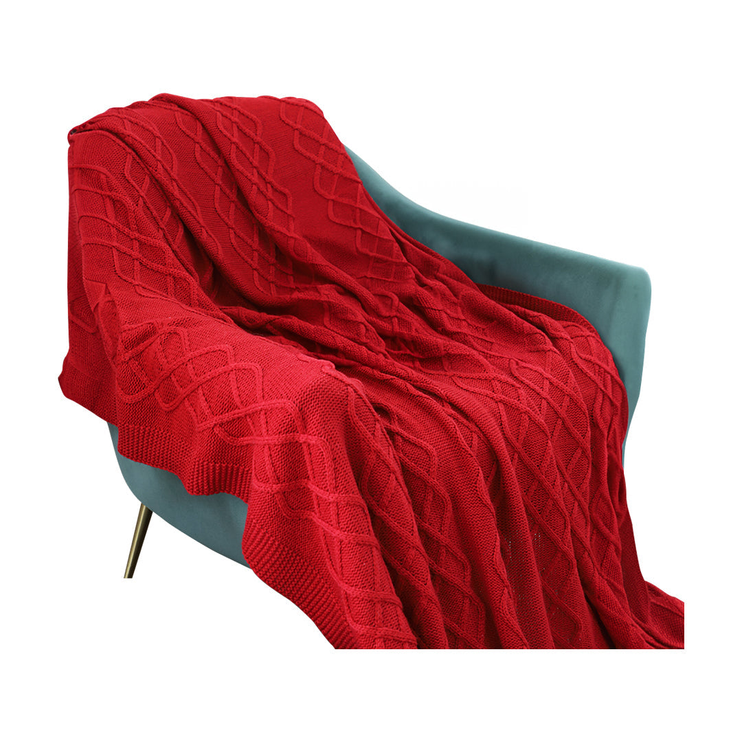 SOGA 130x180cm Throw Blanket Red Christmas Chunky Yarn Woven Decorative Cozy Knit for Holiday Home Decor