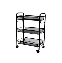 SOGA 3 Tier Steel Black Bee Mesh Kitchen Cart Multi-Functional Shelves Storage Organizer with Wheels