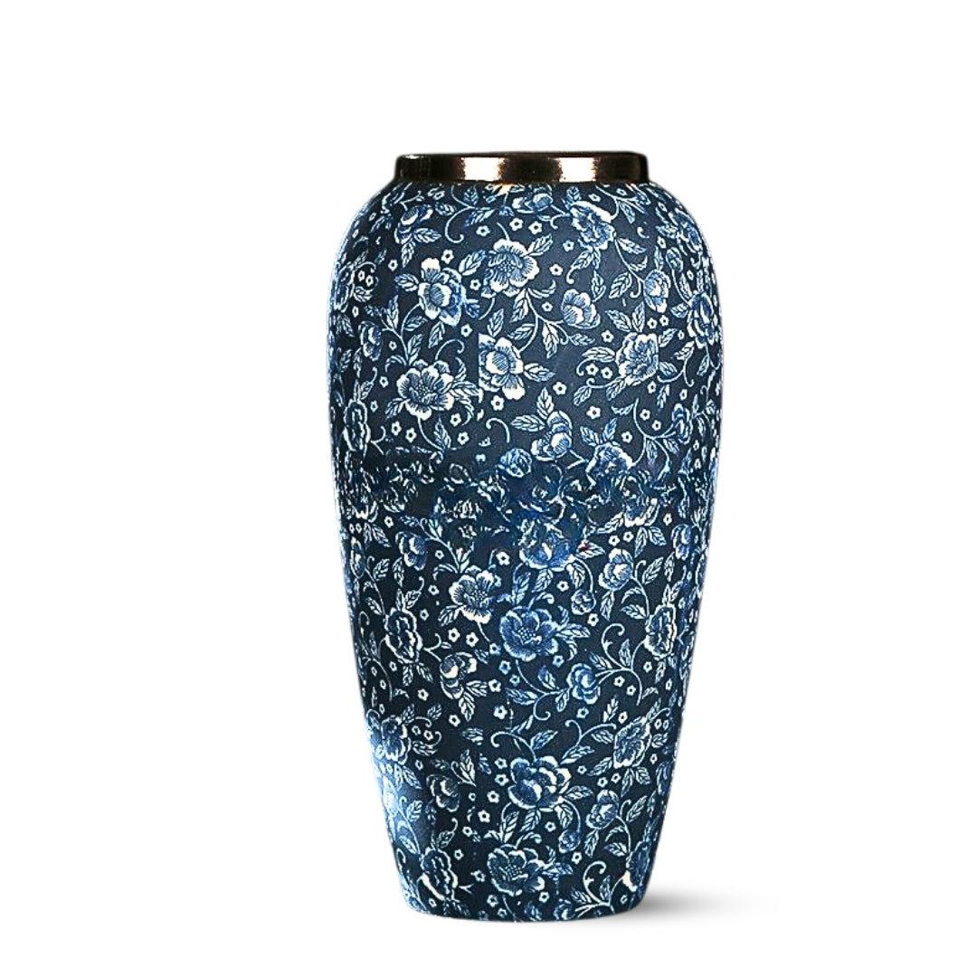 SOGA 35x17cm Blue with White Mini Floral Large Ceramic Flower Vase Elegant Living Room Home Decor