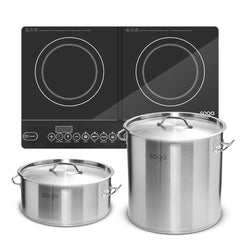 SOGA Dual Burners Cooktop Stove 14L and 17L Stainless Steel Stockpot Top Grade Stock Pot