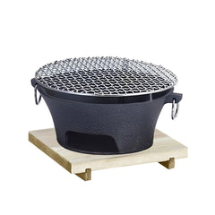 SOGA Large Cast Iron Round Stove Charcoal Table Net Grill Japanese Style BBQ Picnic Camping with Wooden Board