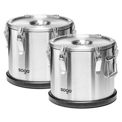 SOGA 2X 20L 304 Stainless Steel Insulated Food Carrier Warmer Container with Anti Slip Rubber Bottom