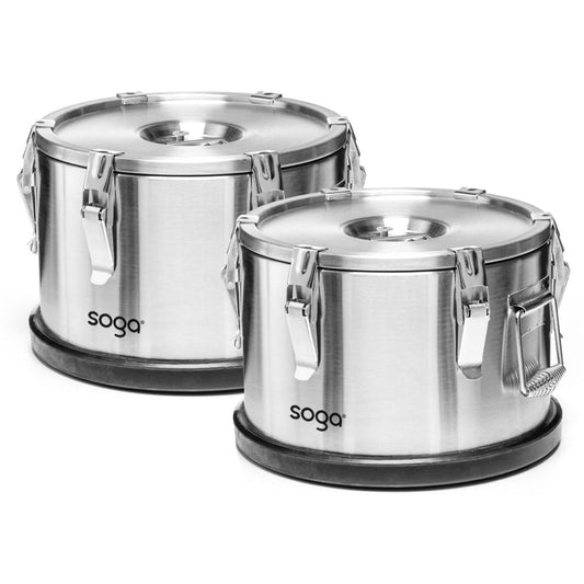 SOGA 2X 10L 304 Stainless Steel Insulated Food Carrier Warmer Container with Anti Slip Rubber Bottom