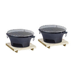 SOGA 2X Large Cast Iron Round Stove Charcoal Table Net Grill Japanese Style BBQ Picnic Camping with Wooden Board