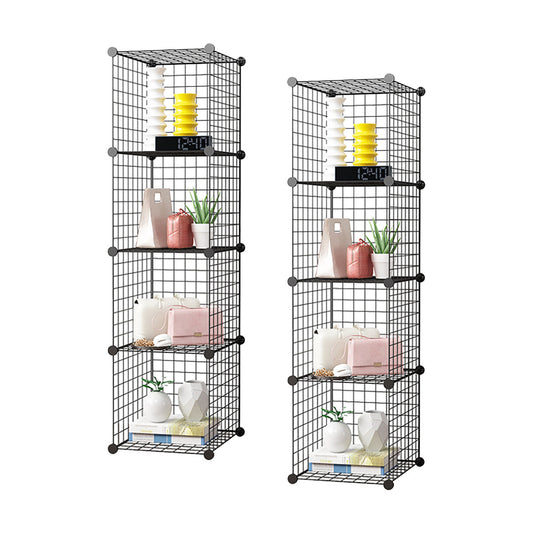 SOGA 2X Black Portable 4 Tier Cube Storage Organiser Foldable DIY Modular Grid Space Saving Shelf