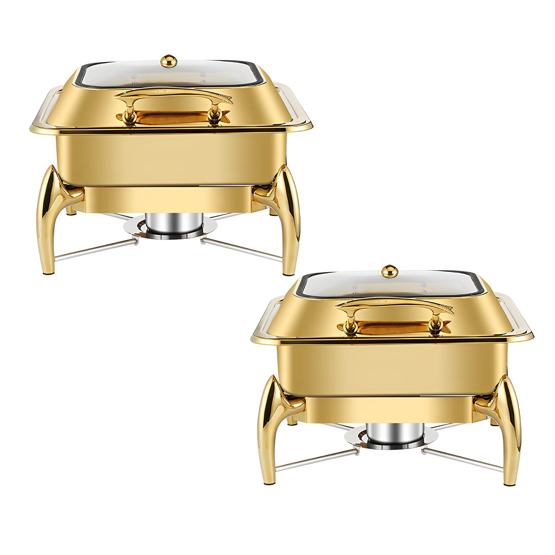 SOGA 2X Gold Plated Stainless Steel Square Chafing Dish Tray Buffet Cater Food Warmer Chafer with Top Lid