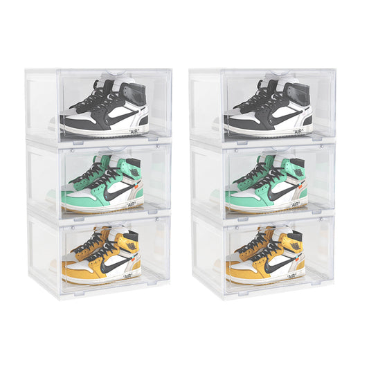 SOGA  2X 3 Tier Transparent Portable Shoe Organiser Sneaker Footwear Folding Plastic Bin Stackable Storage Box with Magnetic Door