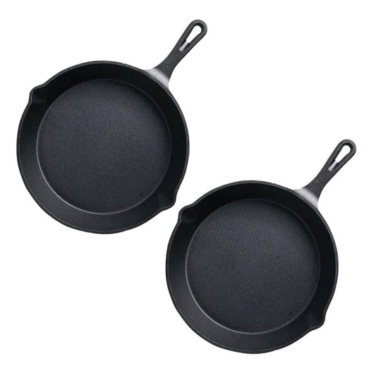 SOGA 2X 26cm Round Cast Iron Frying Pan Skillet Steak Sizzle Platter with Handle