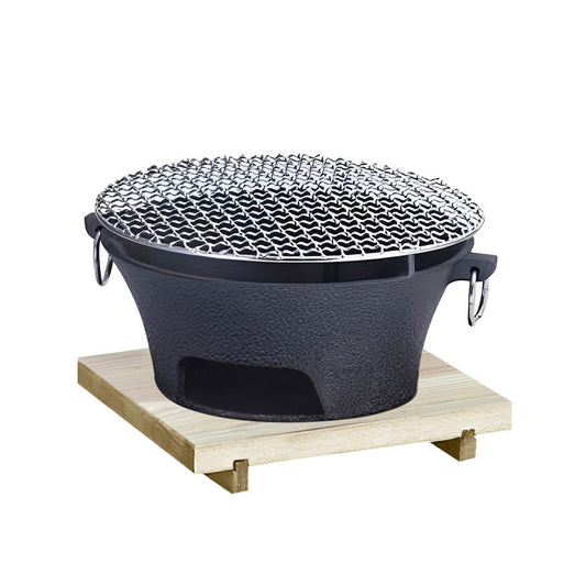 SOGA Cast Iron Round Stove Charcoal Table Net Grill Japanese Style BBQ Picnic Camping with Wooden Board