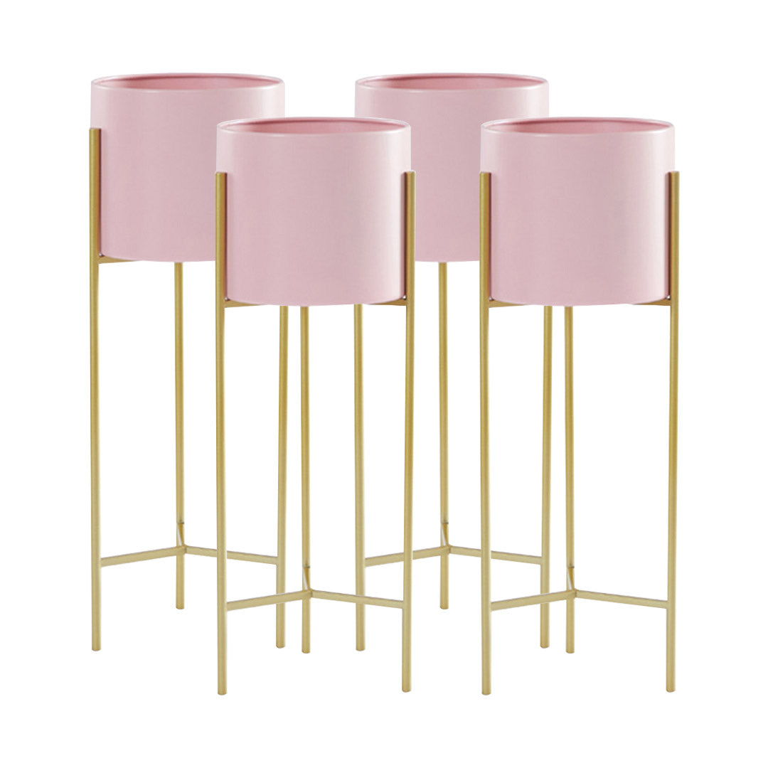 SOGA 4X 2 Layer 60cm Gold Metal Plant Stand with Pink Flower Pot Holder Corner Shelving Rack Indoor Display