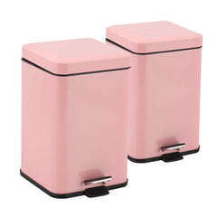 SOGA 2X Foot Pedal Stainless Steel Rubbish Recycling Garbage Waste Trash Bin Square 6L Pink