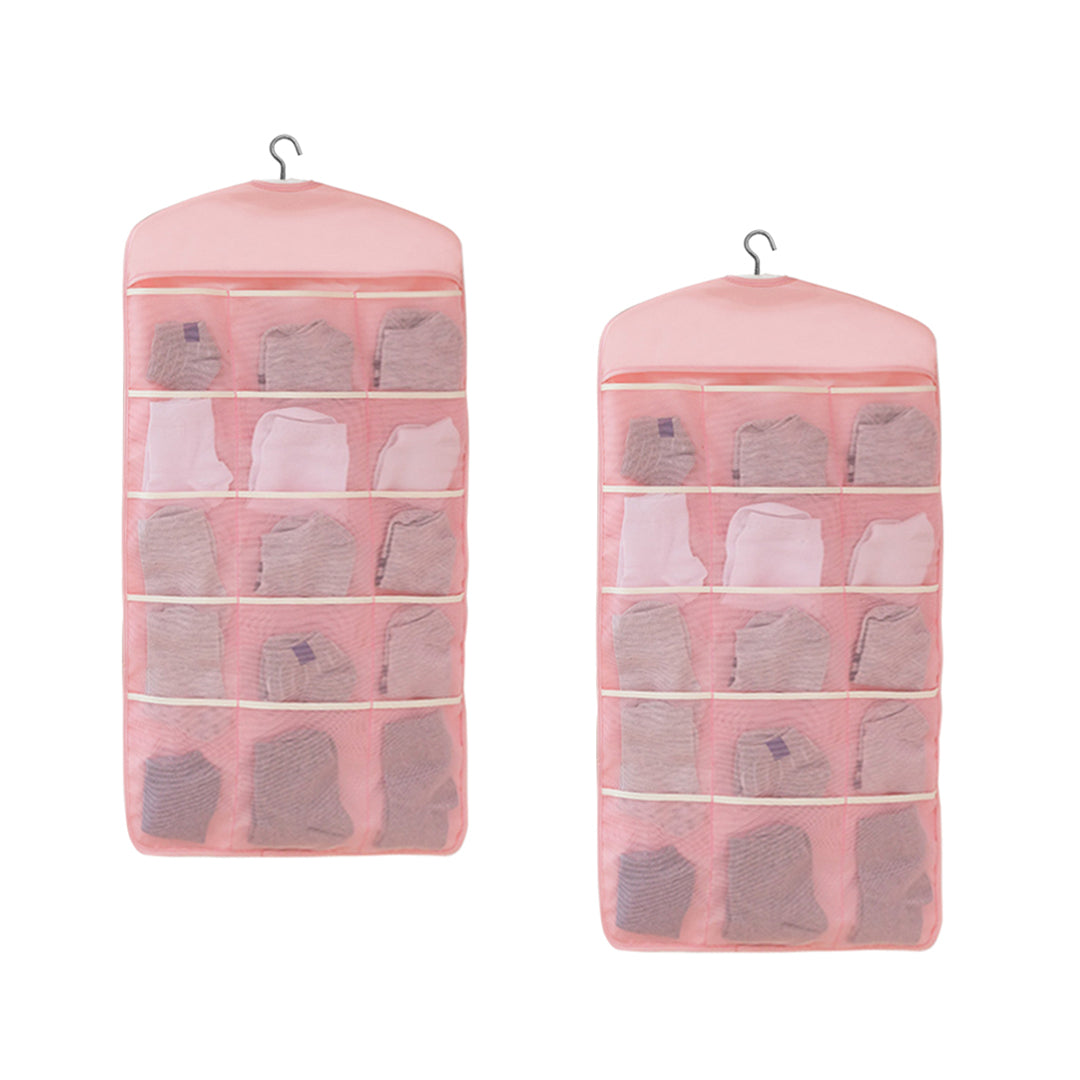 SOGA 2X Pink Double Sided Hanging Storage Bag Underwear Bra Socks Mesh Pocket Hanger Home Organiser