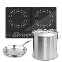 SOGA Dual Burners Cooktop Stove 17L Stainless Steel Stockpot and 28cm Induction Fry Pan