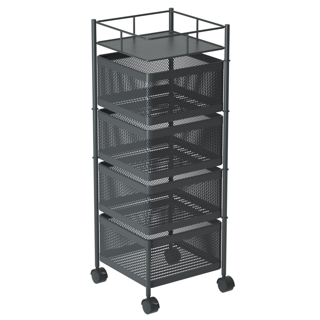 SOGA 4 Tier Steel Square Rotating Kitchen Cart Multi-Functional Shelves Storage Organizer with Wheels