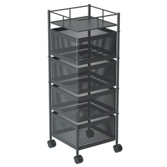 SOGA 4 Tier Steel Square Rotating Kitchen Cart Multi-Functional Shelves Storage Organizer with Wheels