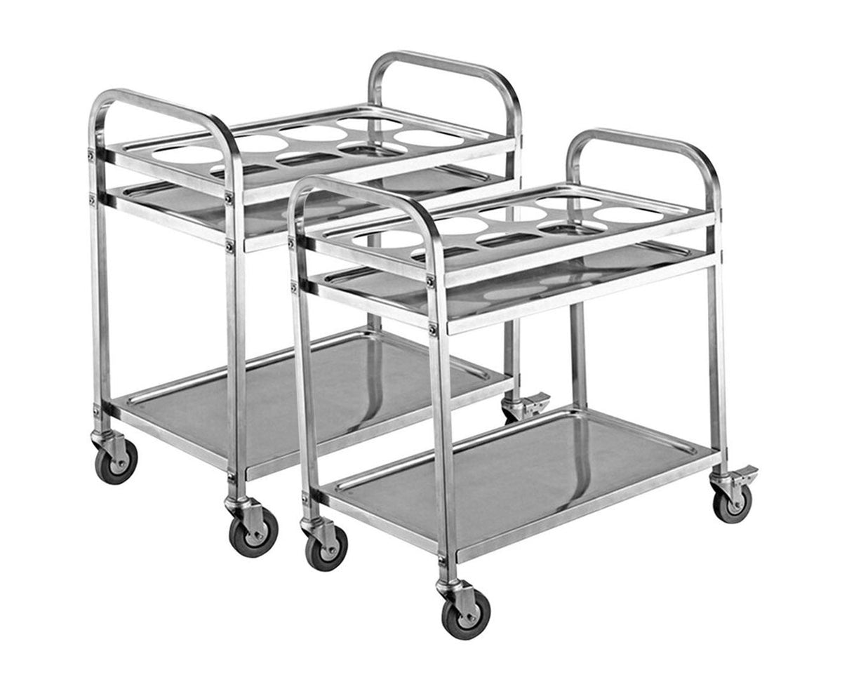 SOGA 2X 2 Tier Stainless Steel 8 Compartment Kitchen Seasoning Car Service Trolley Condiment Holder Cart Spice Bowl