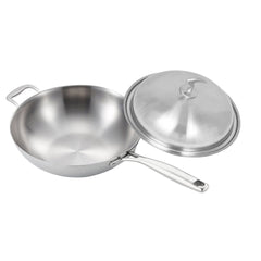 SOGA 18/10 Stainless Steel Fry Pan 36cm Frying Pan Top Grade Skillet with Helper Handle and Lid