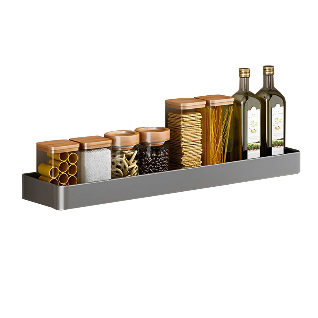 SOGA 42cm Black Wall-Mounted Rectangular Kitchen Spice Storage Organiser Space Saving Condiments Shelf Rack