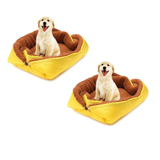 SOGA 2X Yellow Dual-purpose Cushion Nest Cat Dog Bed Warm Plush Kennel Mat Pet Home Travel Essentials