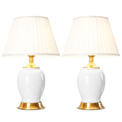 SOGA 2X Ceramic Oval Table Lamp with Gold Metal Base Desk Lamp White