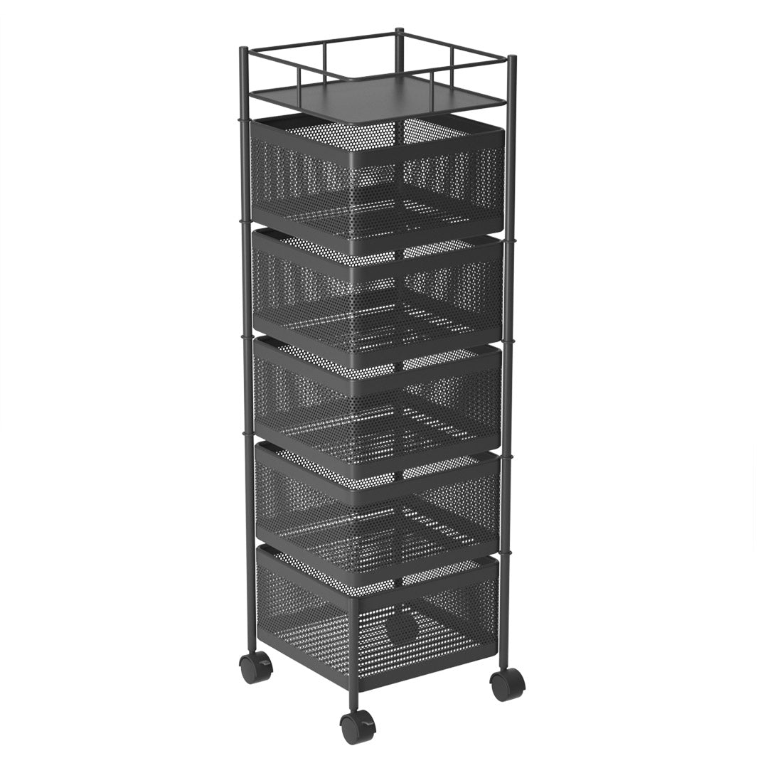 SOGA 5 Tier Steel Square Rotating Kitchen Cart Multi-Functional Shelves Storage Organizer with Wheels