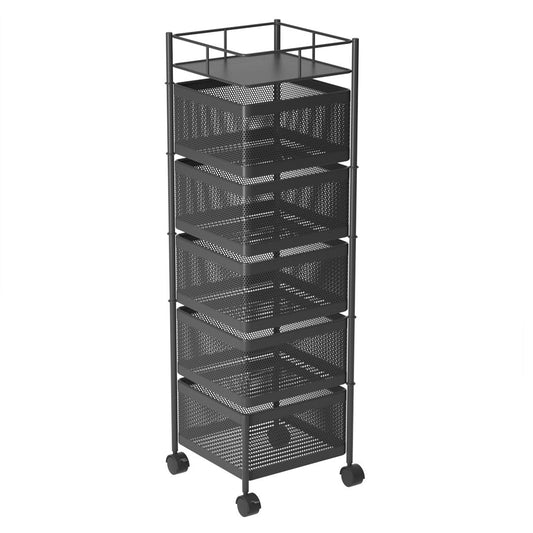 SOGA 5 Tier Steel Square Rotating Kitchen Cart Multi-Functional Shelves Storage Organizer with Wheels