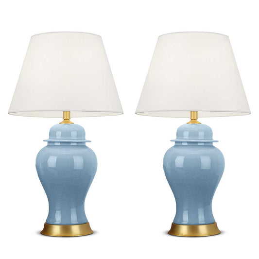 SOGA 2x Oval Ceramic Table Lamp with Gold Metal Base Desk Lamp Blue