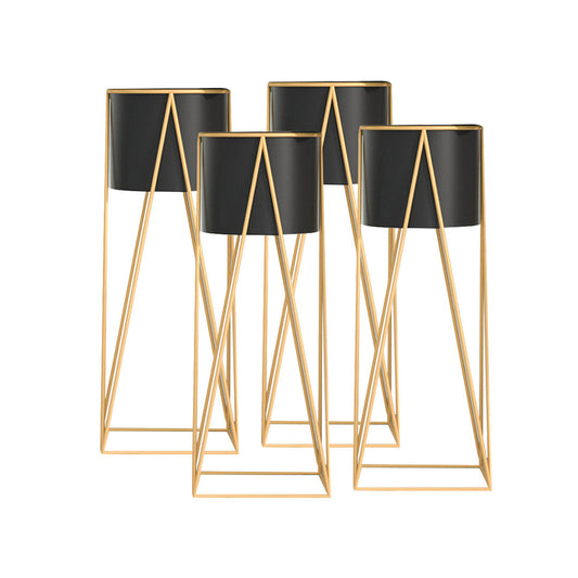 SOGA 4X 50cm Gold Metal Plant Stand with Black Flower Pot Holder Corner Shelving Rack Indoor Display