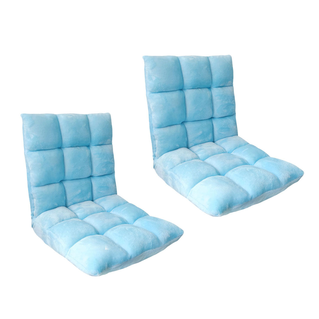 SOGA 2X Floor Recliner Collapsible Lounge Sofa Couch Folding Chair Cushion Light Blue