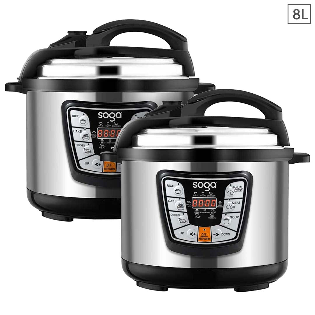 SOGA 2X Stainless Steel Electric Pressure Cooker 8L Nonstick 1600W