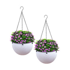 SOGA 2X White Medium Hanging Resin Flower Pot Self Watering Basket Planter Outdoor Garden Decor