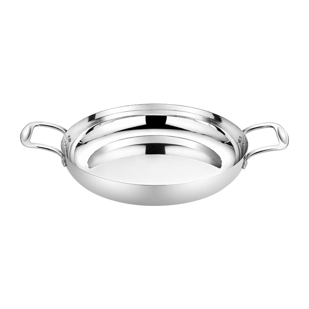 SOGA 28cm Flat Base Seafood Dry Pot in Elegant Silver Finish with Durable for Kitchen Essential