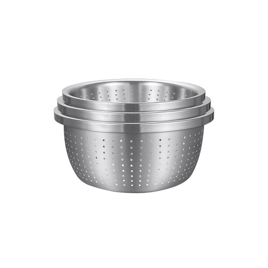 SOGA Stainless Steel Nesting Basin Colander Perforated Kitchen Sink Washing Bowl Metal Basket Strainer Set of 3