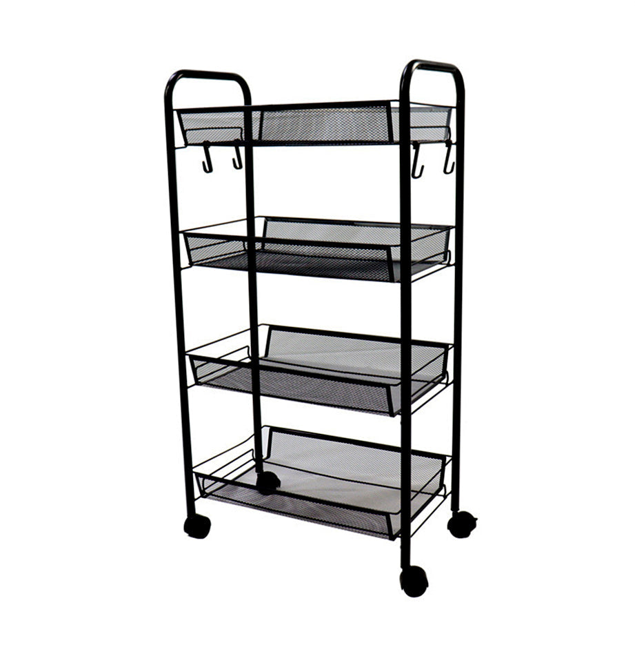 SOGA 4 Tier Steel Black Bee Mesh Kitchen Cart Multi-Functional Shelves Storage Organizer with Wheels