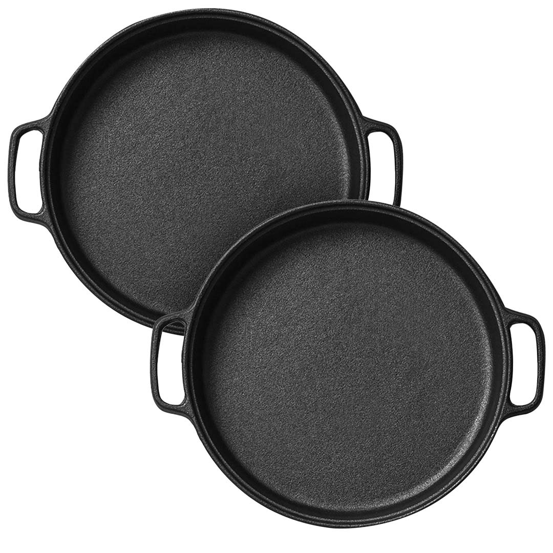 SOGA 2x Cast Iron Frying Pan Skillet Coating Steak Sizzle Platter 30cm